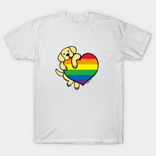 Yellow Labrador Holding Rainbow Heart T-Shirt